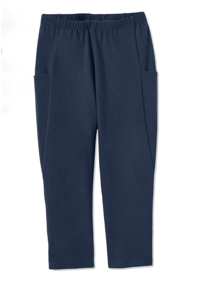 Stretch-Cotton Knit Pull-On Pocket Capri Leggings image number 3