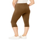 Stretch-Cotton Knit Pull-On Pocket Capri Leggings image number null