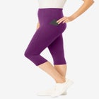 Stretch-Cotton Knit Pull-On Pocket Capri Leggings image number null
