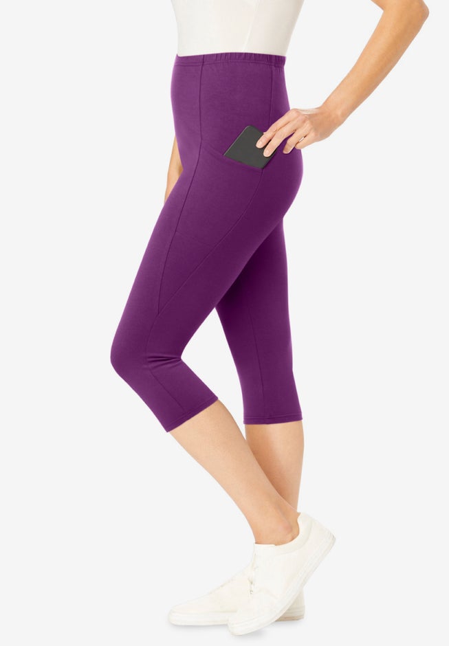 Stretch-Cotton Knit Pull-On Pocket Capri Leggings image number 2