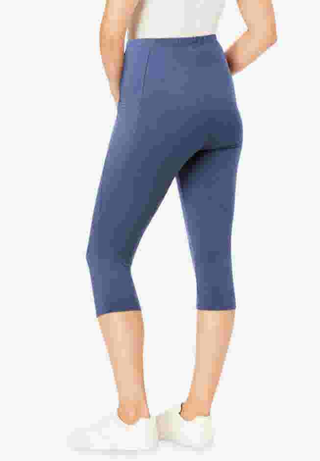 Stretch-Cotton Knit Pull-On Pocket Capri Leggings image number 1