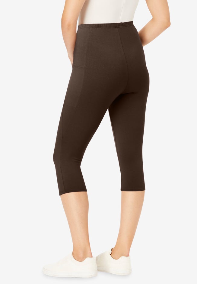 Stretch-Cotton Knit Pull-On Pocket Capri Leggings image number 1