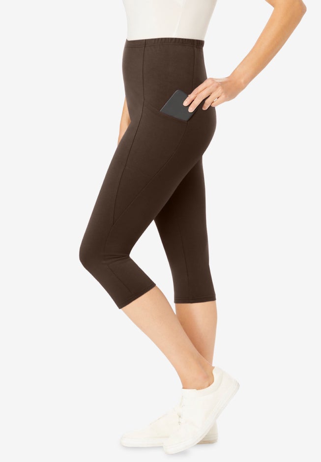 Stretch-Cotton Knit Pull-On Pocket Capri Leggings image number 2