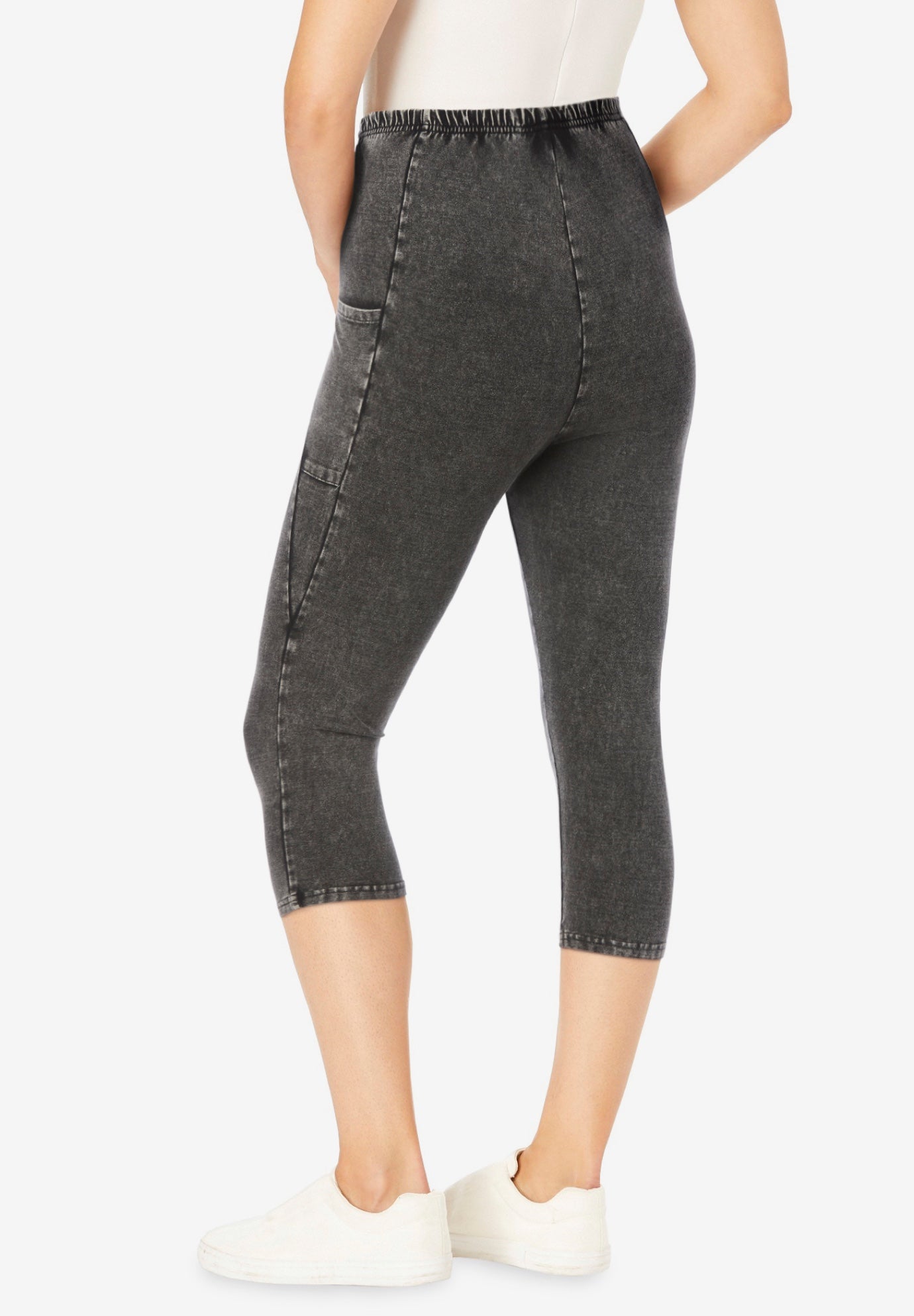 Stretch-Cotton Knit Pull-On Pocket Capri Leggings image number 1