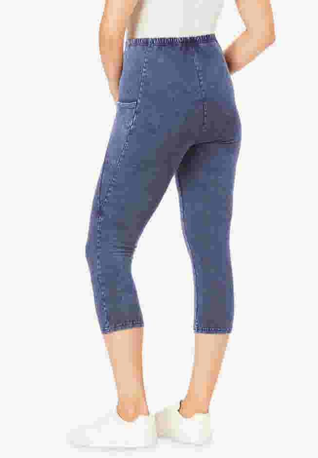 Womens Plus-Size Stretch-Cotton Knit Pull-On Pocket Capri Leggings image number 1