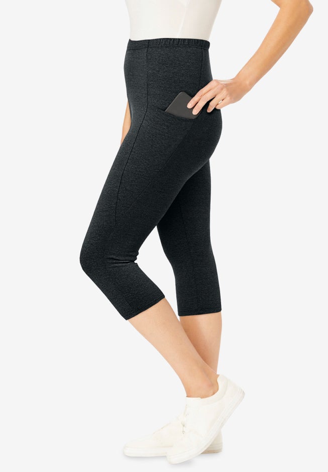 Stretch-Cotton Knit Pull-On Pocket Capri Leggings image number 2