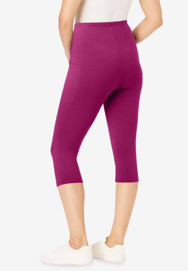 Stretch-Cotton Knit Pull-On Pocket Capri Leggings image number 1