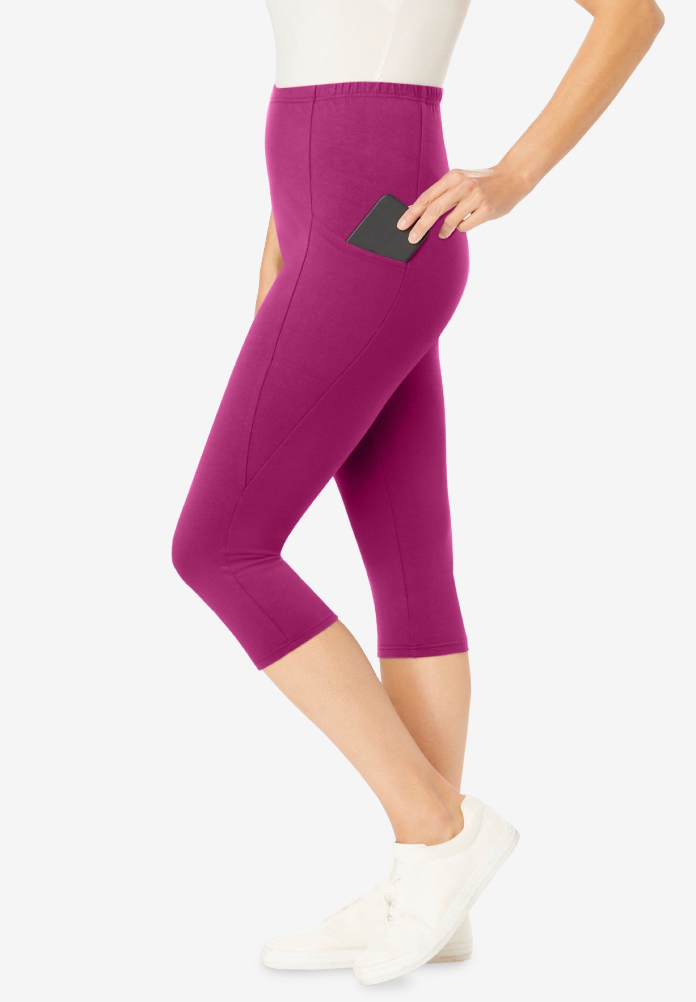 Stretch-Cotton Knit Pull-On Pocket Capri Leggings image number 2