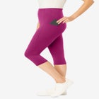 Stretch-Cotton Knit Pull-On Pocket Capri Leggings image number null