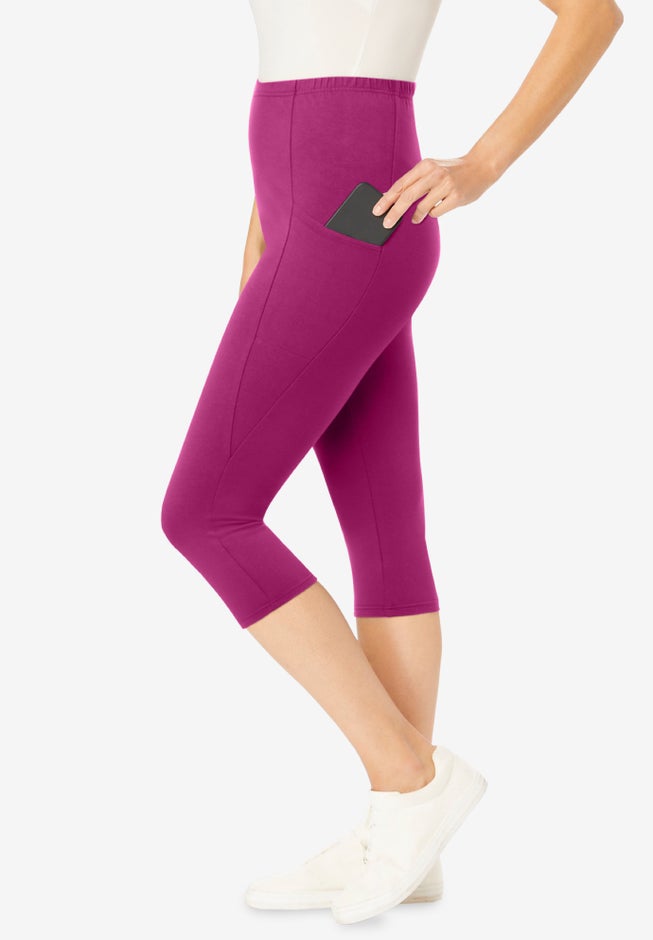 Stretch-Cotton Knit Pull-On Pocket Capri Leggings image number 2
