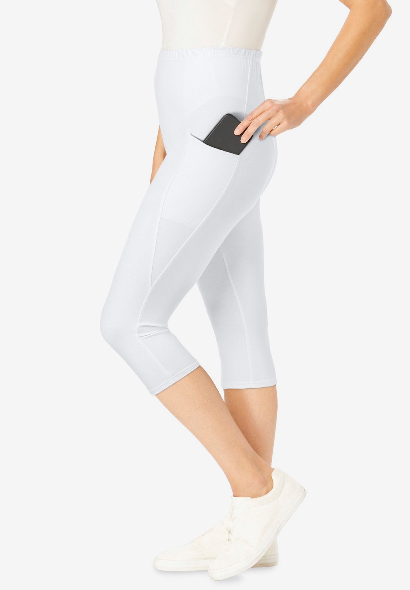Stretch-Cotton Knit Pull-On Pocket Capri Leggings image number 2
