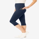 Stretch-Cotton Knit Pull-On Pocket Capri Leggings image number null