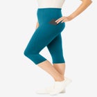 Stretch-Cotton Knit Pull-On Pocket Capri Leggings image number null