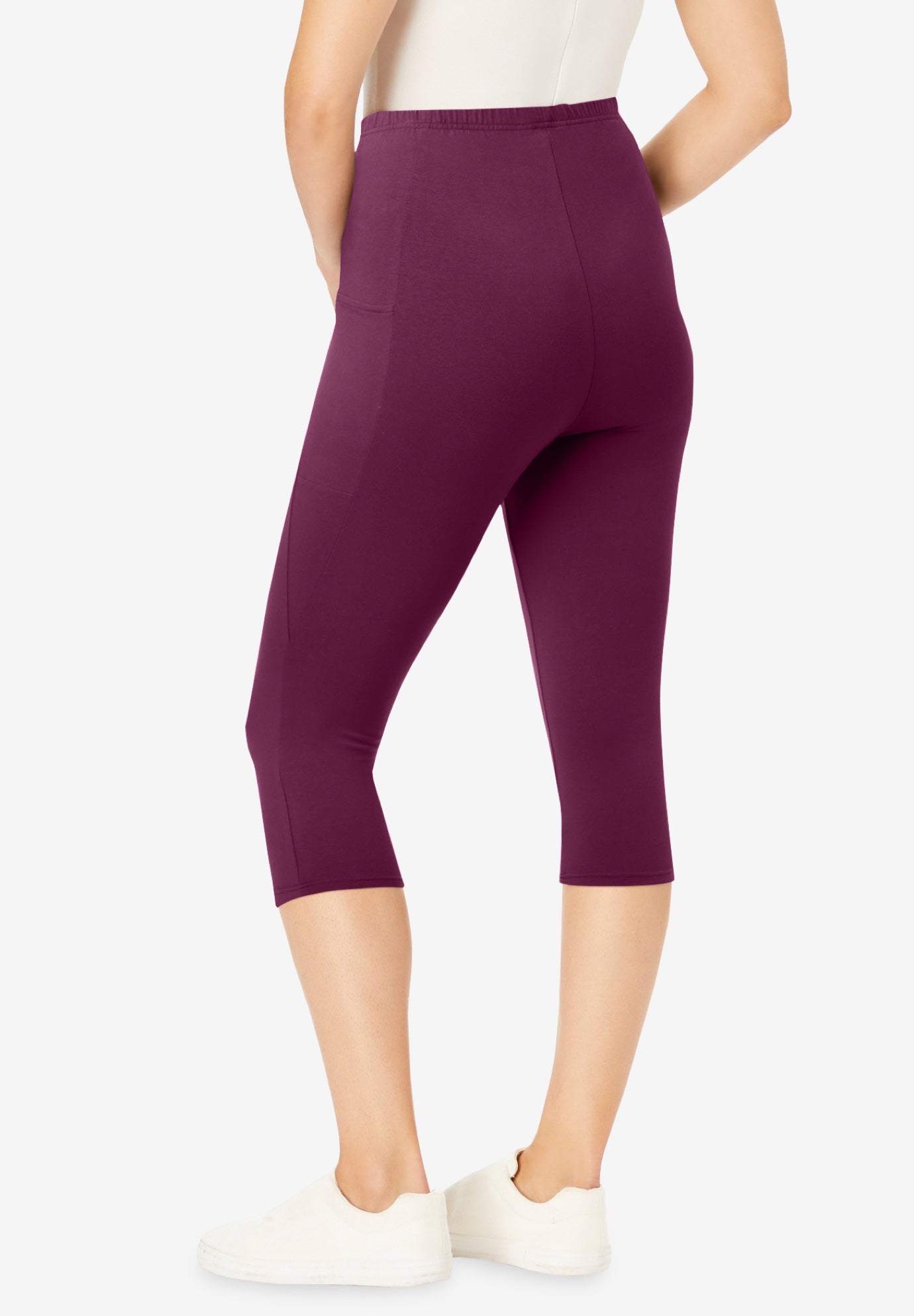 Stretch-Cotton Knit Pull-On Pocket Capri Leggings image number 1