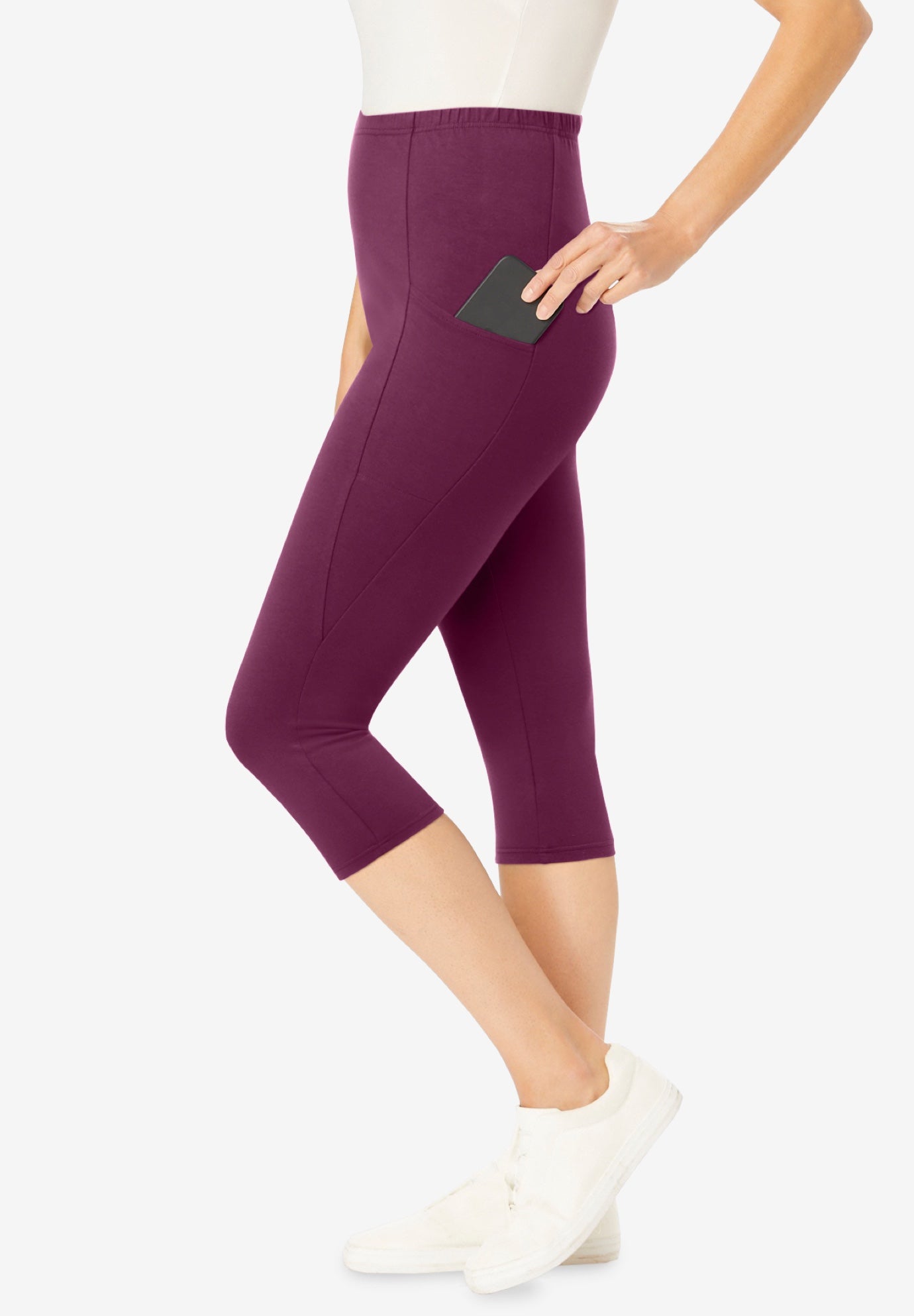 Stretch-Cotton Knit Pull-On Pocket Capri Leggings image number 2