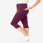 Stretch-Cotton Knit Pull-On Pocket Capri Leggings image number null