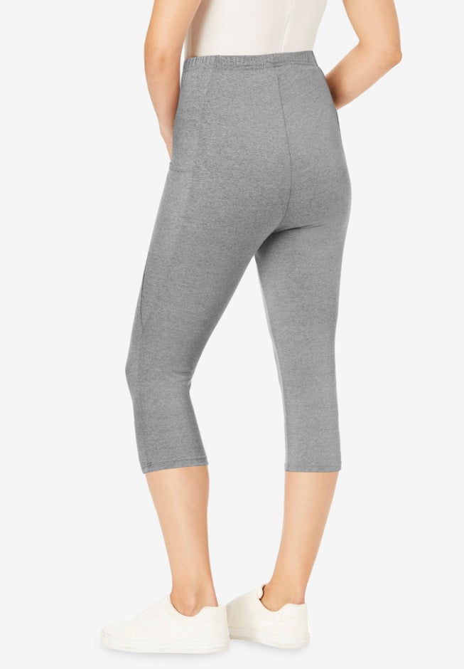 Stretch-Cotton Knit Pull-On Pocket Capri Leggings image number 1