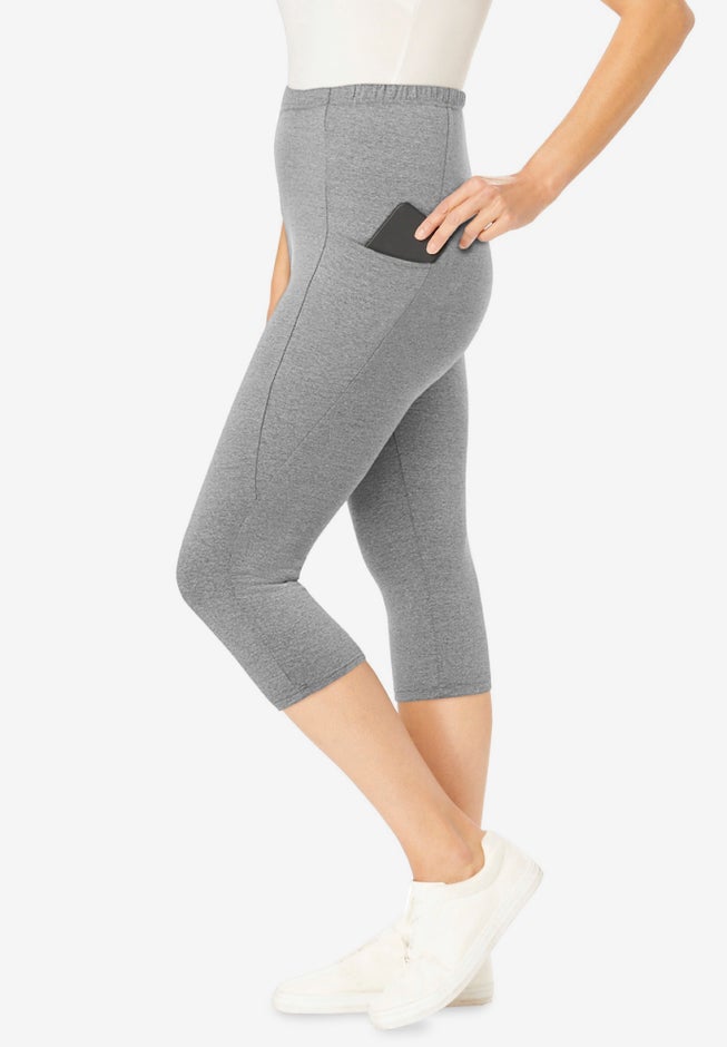 Stretch-Cotton Knit Pull-On Pocket Capri Leggings image number 2