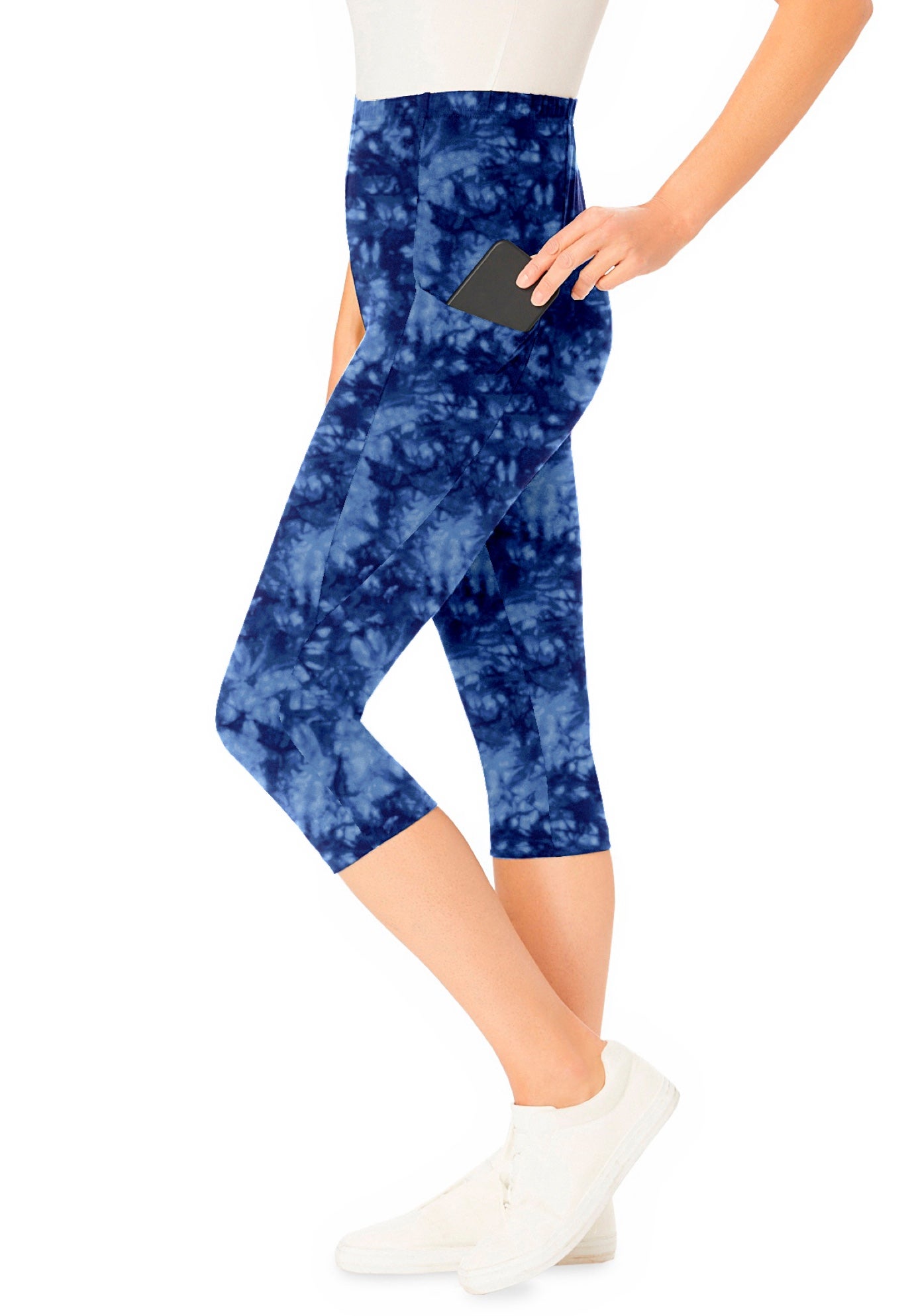 Stretch-Cotton Knit Pull-On Pocket Capri Leggings image number 2