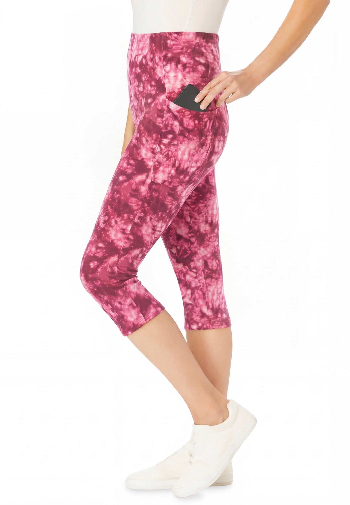 Stretch-Cotton Knit Pull-On Pocket Capri Leggings image number 2