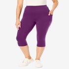 Stretch-Cotton Knit Pull-On Pocket Capri Leggings image number null
