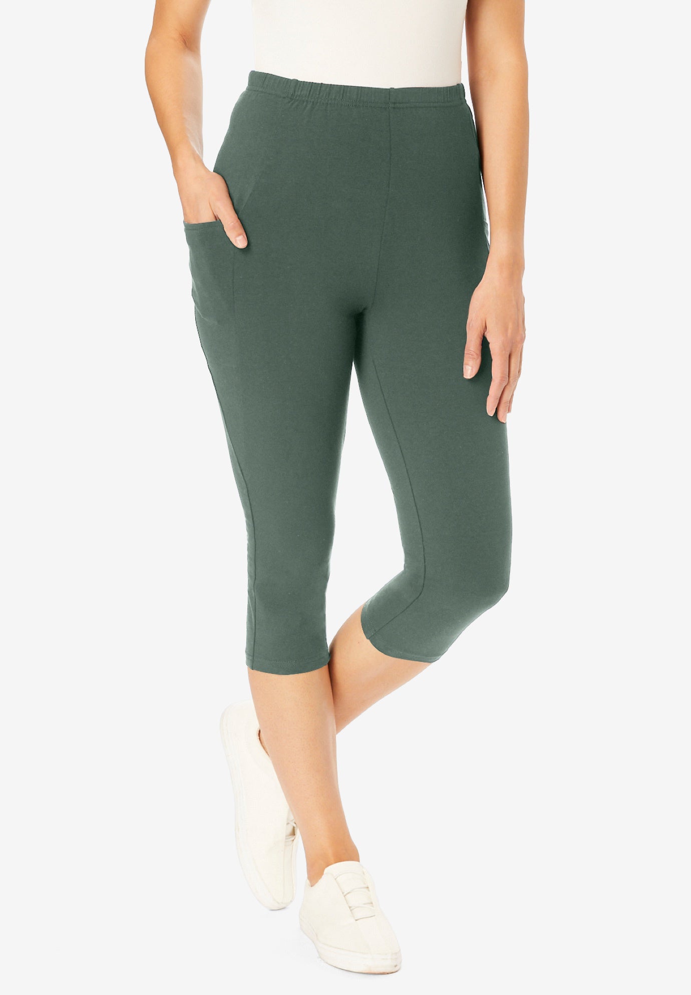 Stretch-Cotton Knit Pull-On Pocket Capri Leggings image number 0