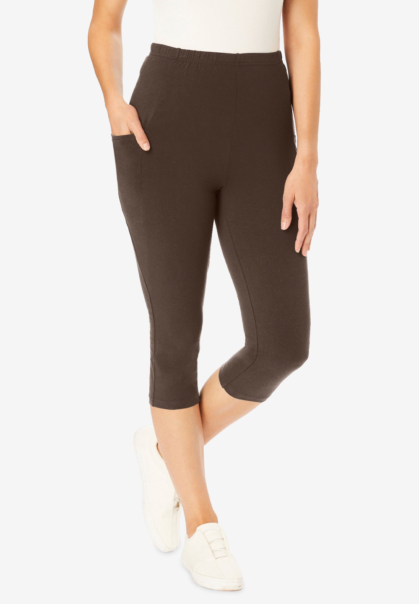 Stretch-Cotton Knit Pull-On Pocket Capri Leggings image number 0