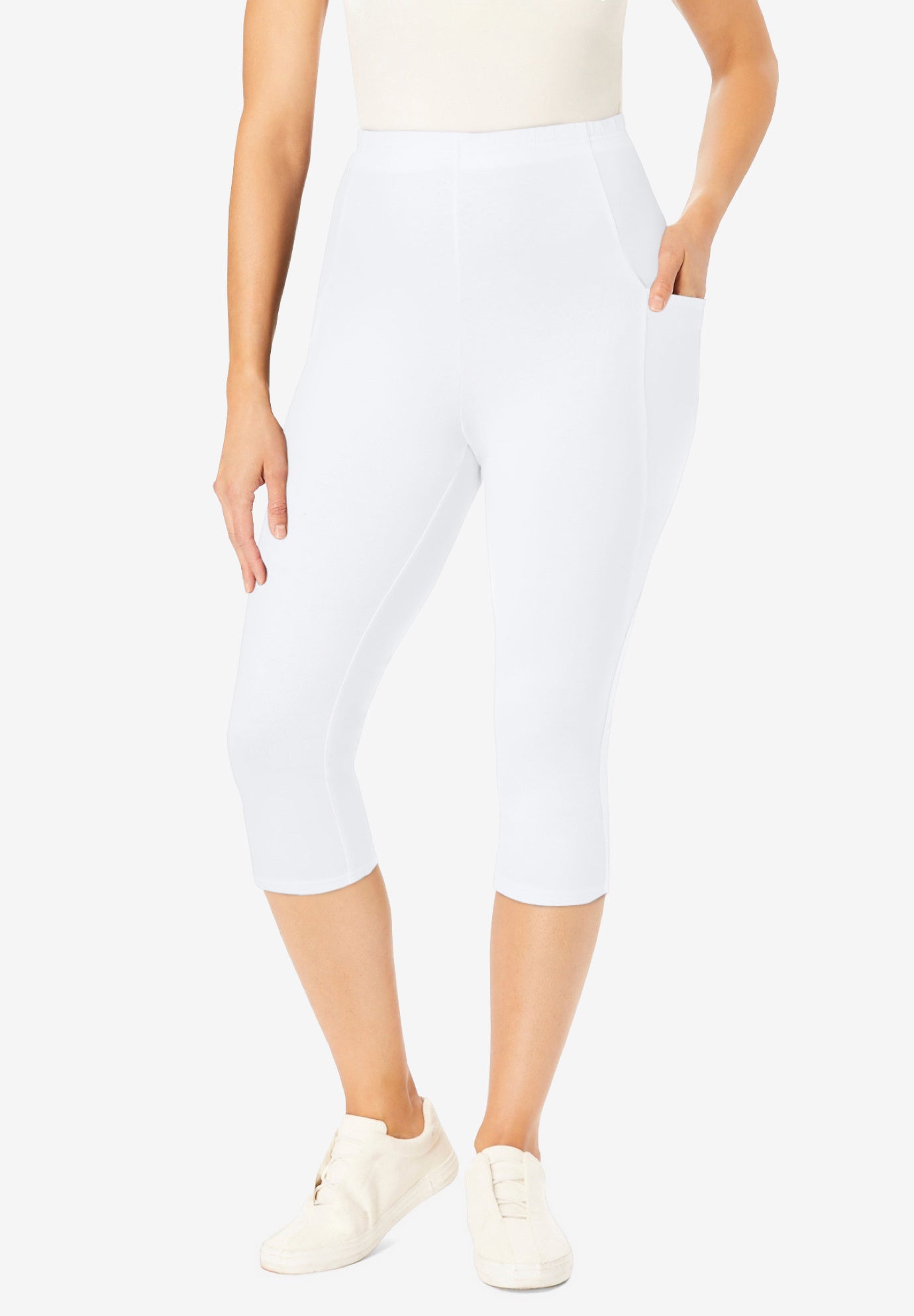 Stretch-Cotton Knit Pull-On Pocket Capri Leggings image number 0