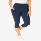 Stretch-Cotton Knit Pull-On Pocket Capri Leggings image number null