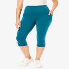 Stretch-Cotton Knit Pull-On Pocket Capri Leggings image number null