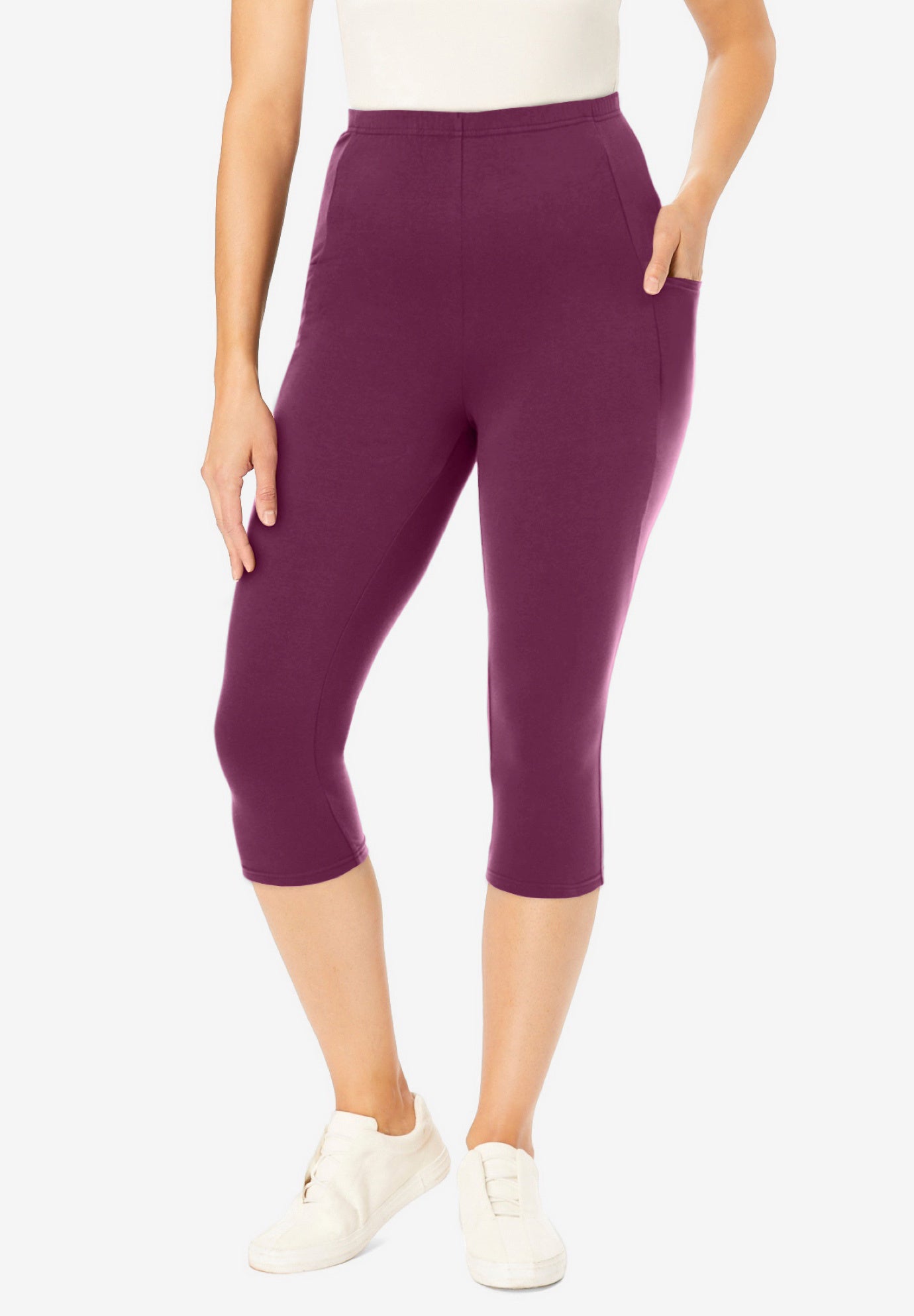 Stretch-Cotton Knit Pull-On Pocket Capri Leggings image number 0