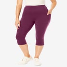 Stretch-Cotton Knit Pull-On Pocket Capri Leggings image number null