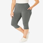 Stretch-Cotton Knit Pull-On Pocket Capri Leggings image number null