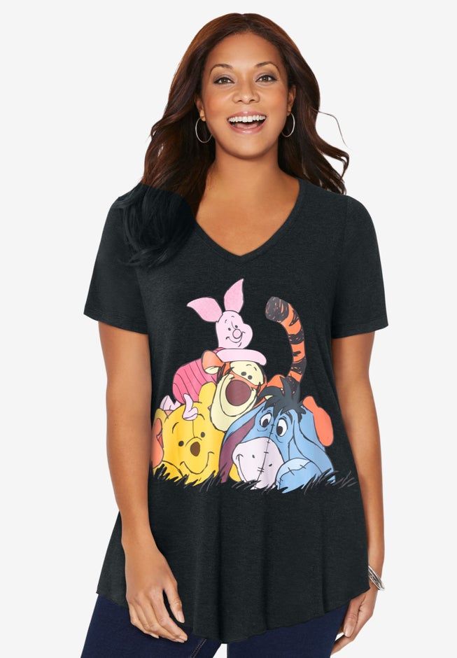Disney Charcoal Heather Pooh Friends V-Neck Point Hem Tee image number 0