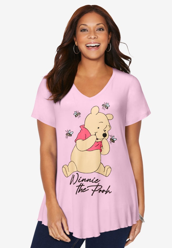 Disney Pink Winnie Pooh V-Neck Point Hem Tee image number null