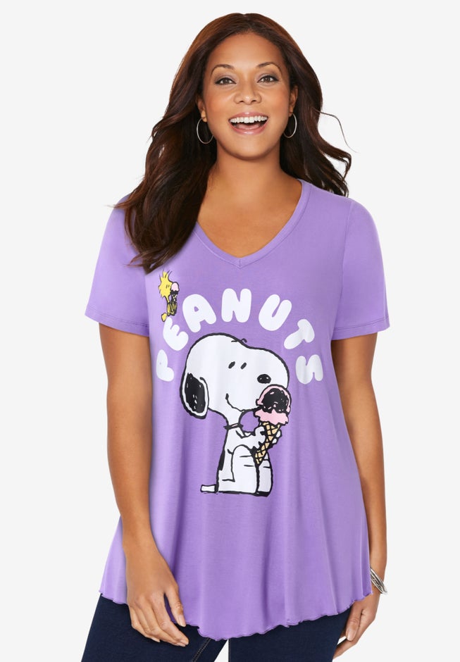 Peanuts Purple Snoopy V-Neck Point Hem Tee image number 0