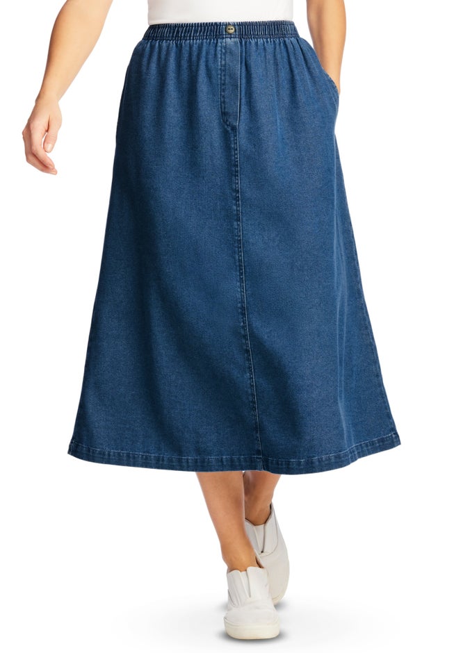 7-Day Elastic-Waist All-Cotton Pull-On Denim Jeans Skirt image number 4