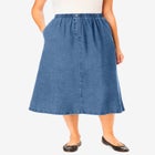 7-Day Elastic-Waist All-Cotton Pull-On Denim Jeans Skirt image number null