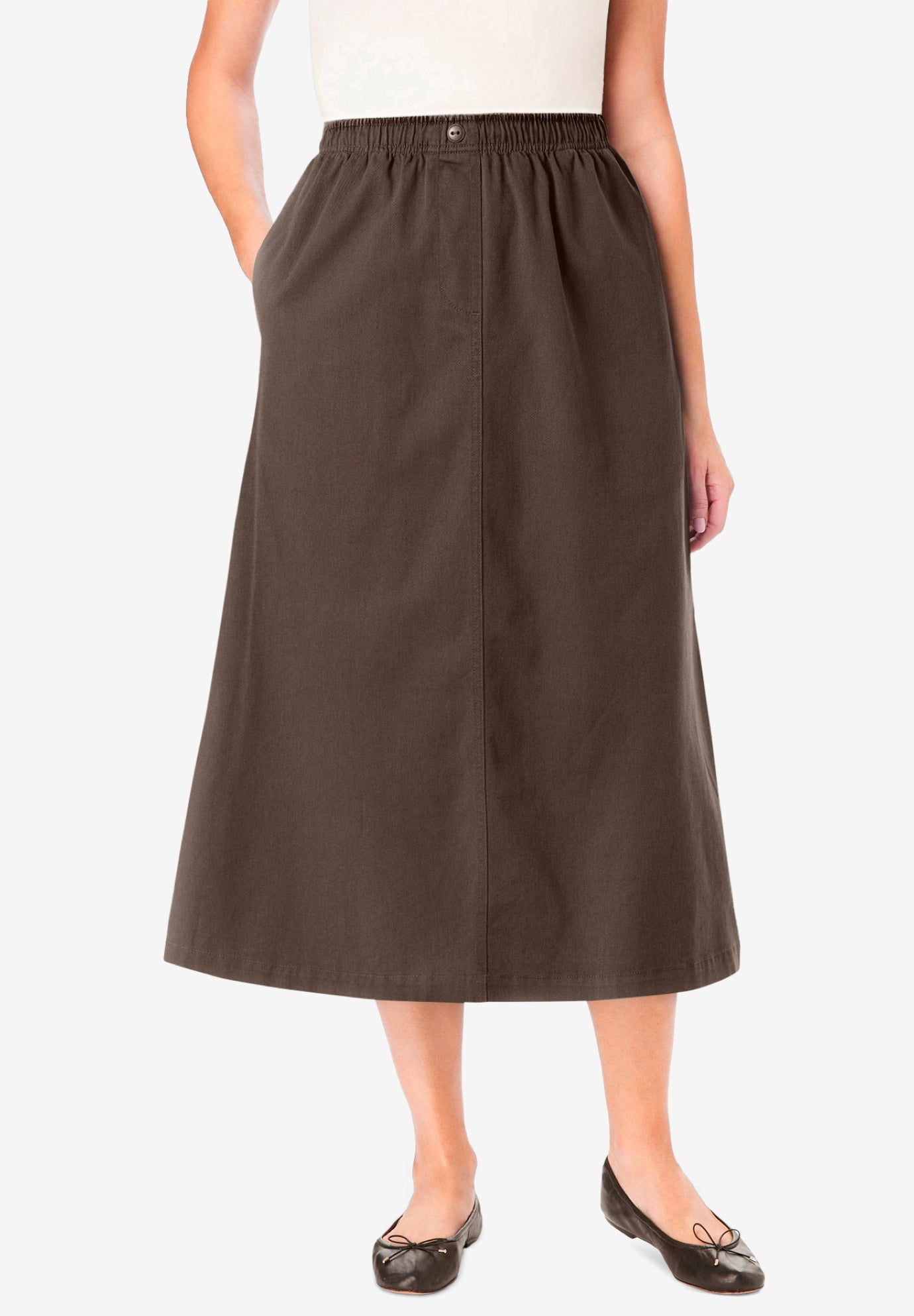 7-Day Elastic-Waist All-Cotton Pull-On Denim Jeans Skirt image number 0