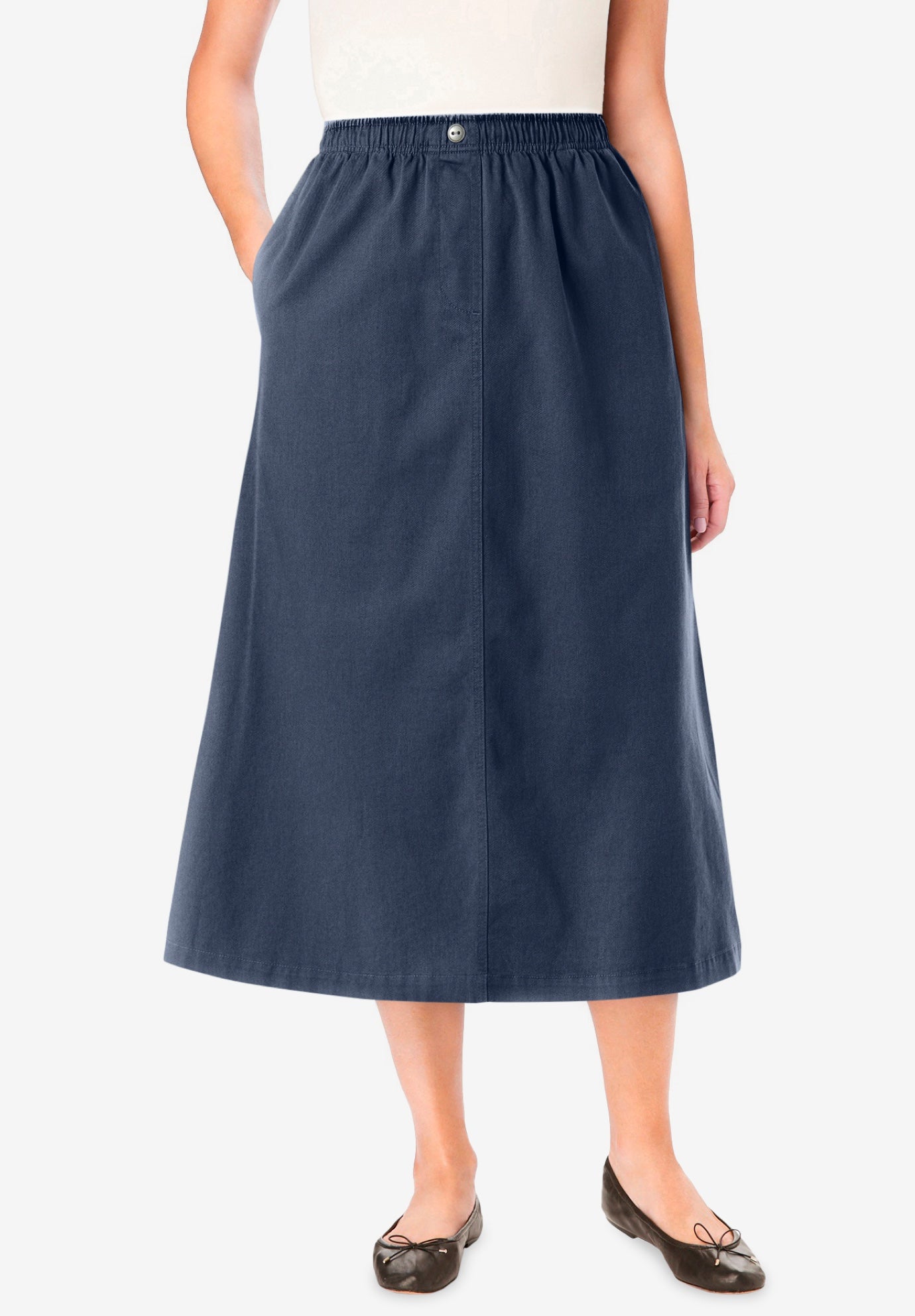 7-Day Elastic-Waist All-Cotton Pull-On Denim Jeans Skirt image number 0