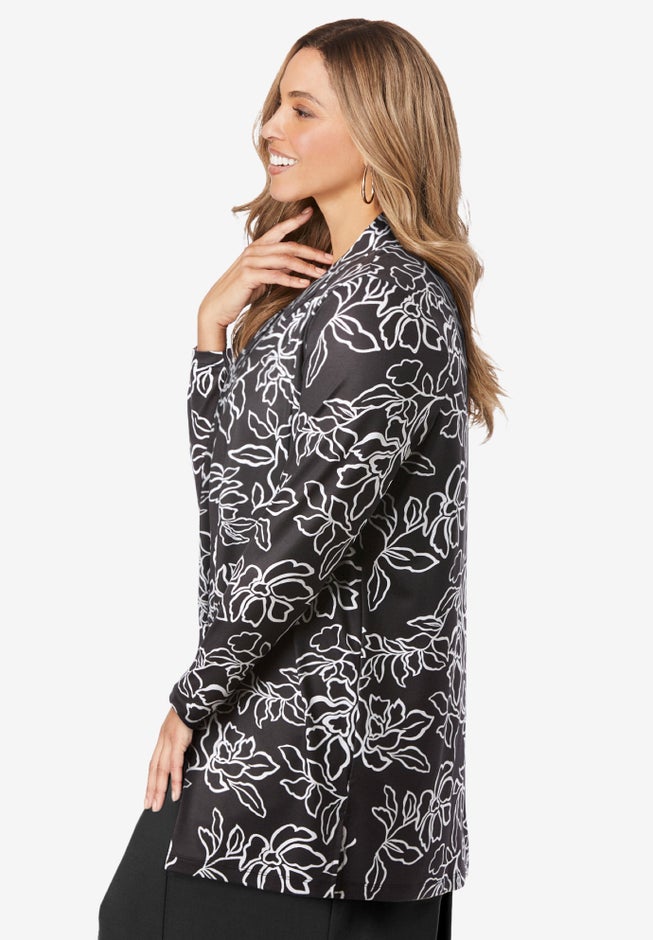 Stretch Knit Open Front Knit Topper image number 1