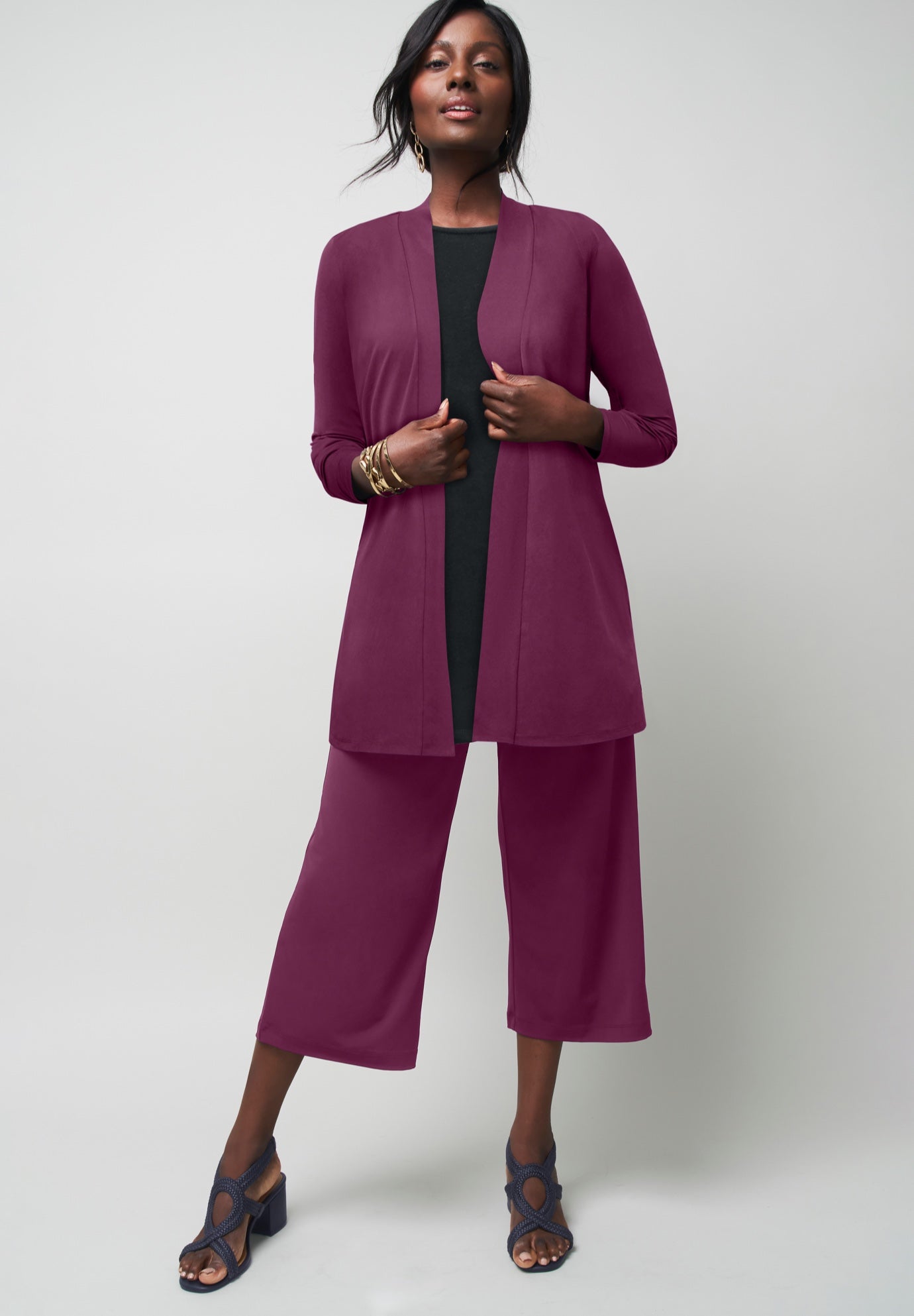 Stretch Knit Open Front Knit Topper image number 0