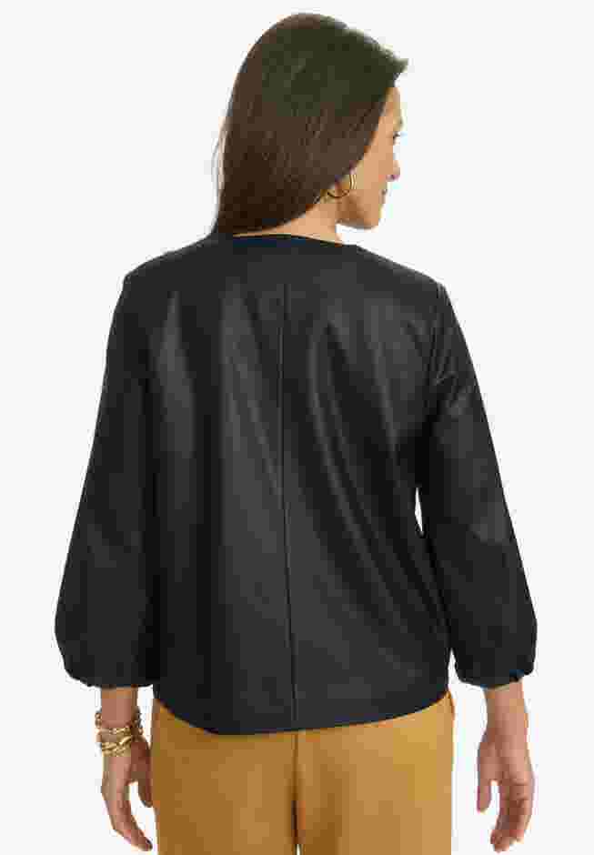 Blouson Sleeve Faux Leather Jacket image number 1