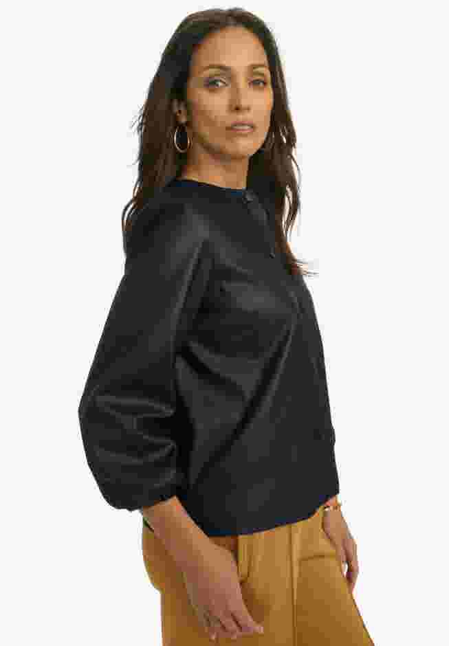Blouson Sleeve Faux Leather Jacket image number 2