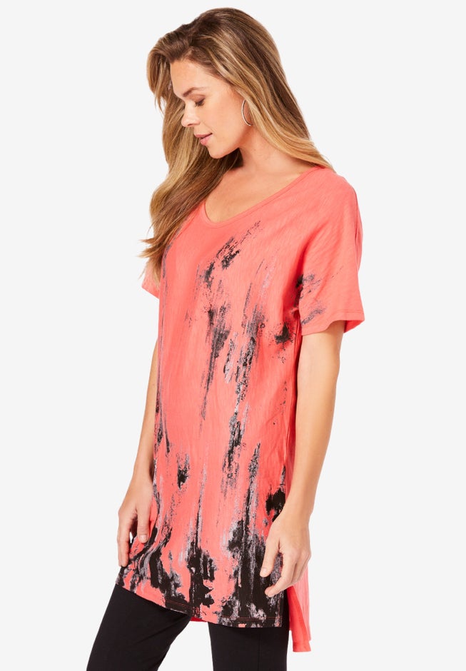 Plus Size Printed Slub Tunic Top image number 2