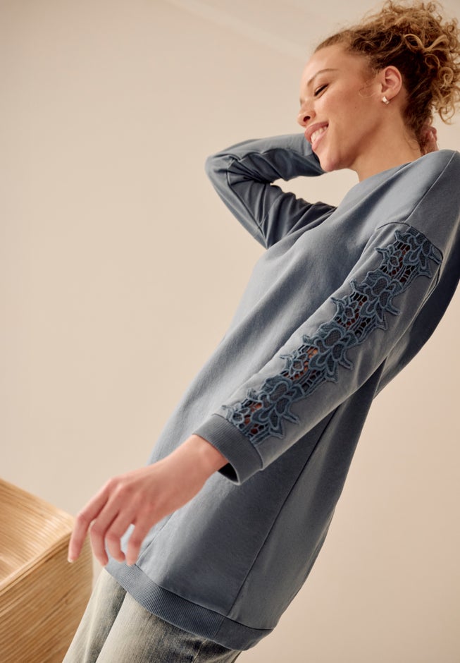 French Terry Lace Trim Sweatshirt Tunic image number 1