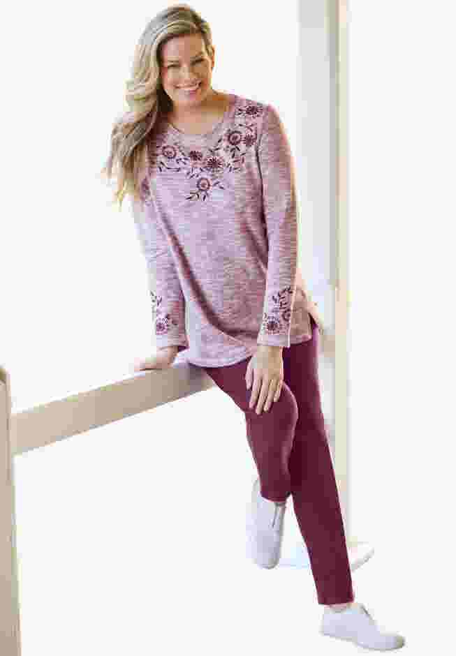 Floral Embroidered Sweatshirt Tee image number 3