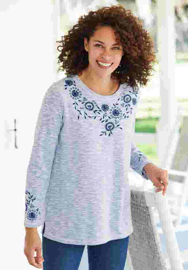 Floral Embroidered Sweatshirt Tee image number 6