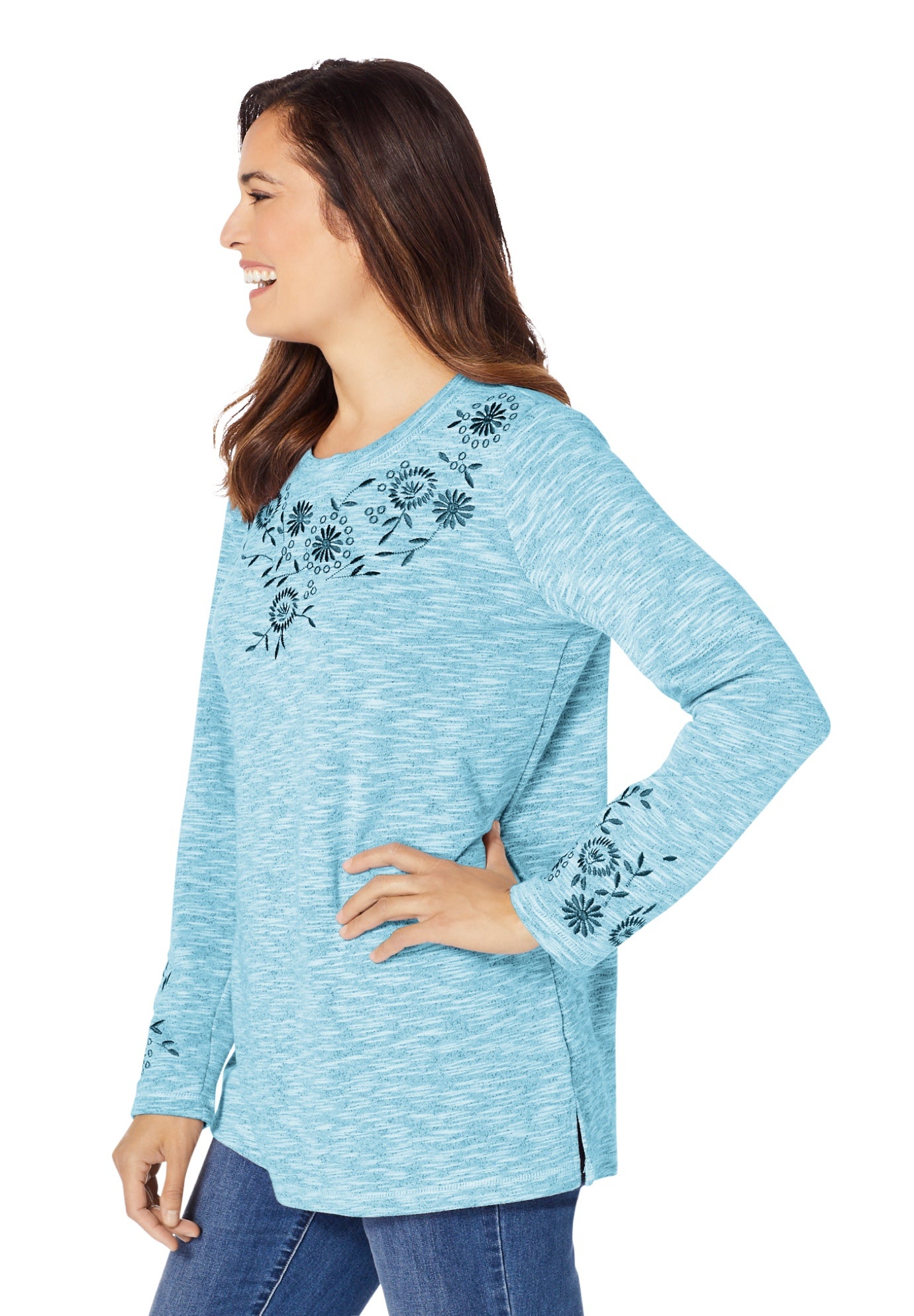 Floral Embroidered Sweatshirt Tee image number 2