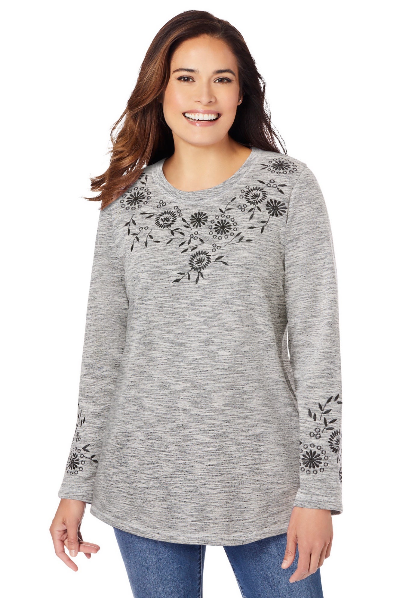 Floral Embroidered Sweatshirt Tee image number 0